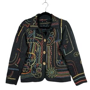 Vintage 1990s Chico's Embroidered‎ Cardigan Sweater Women's Size 2